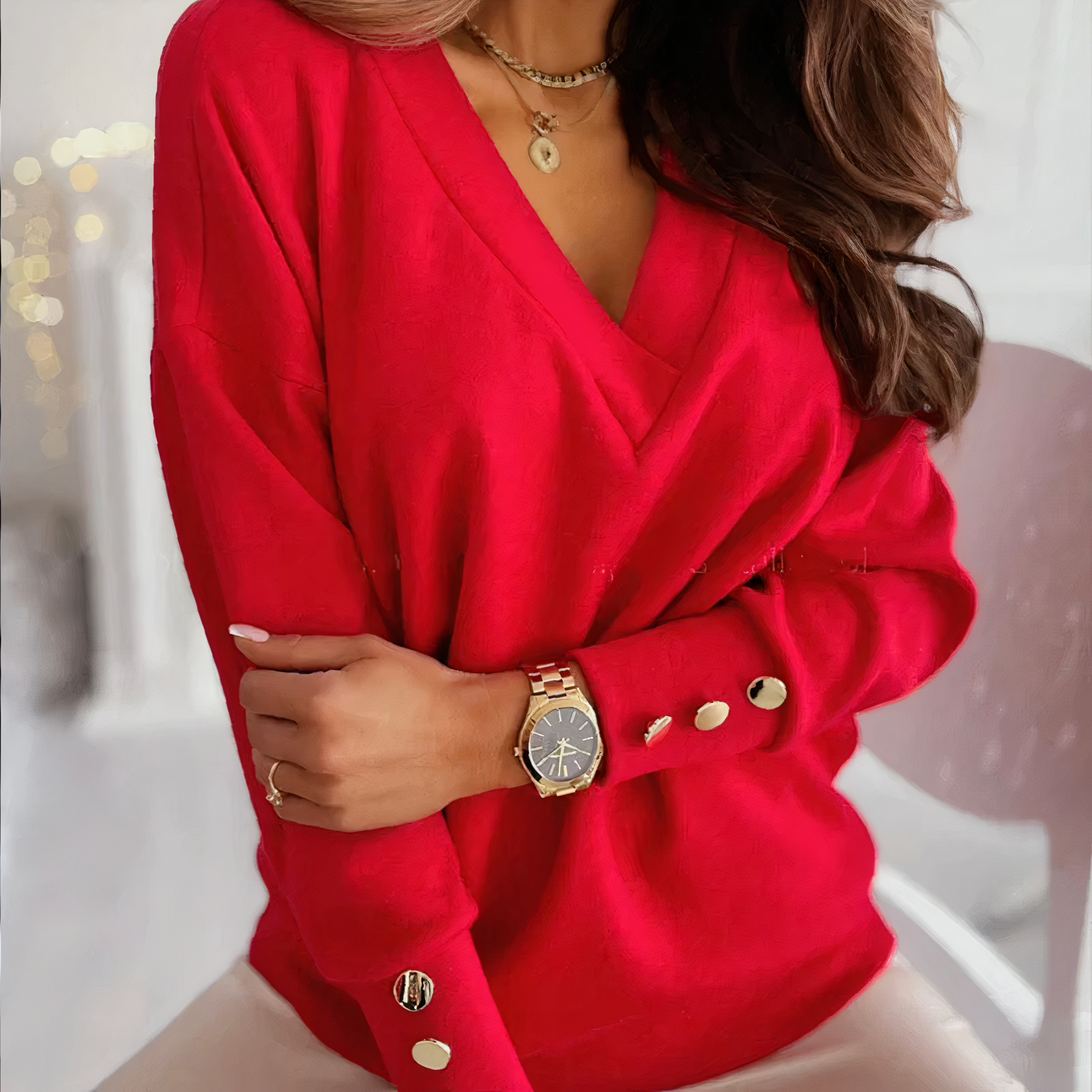 ElinaKnit - Gebreide Damestrui met V-Hals – Stijlvol en Comfortabel