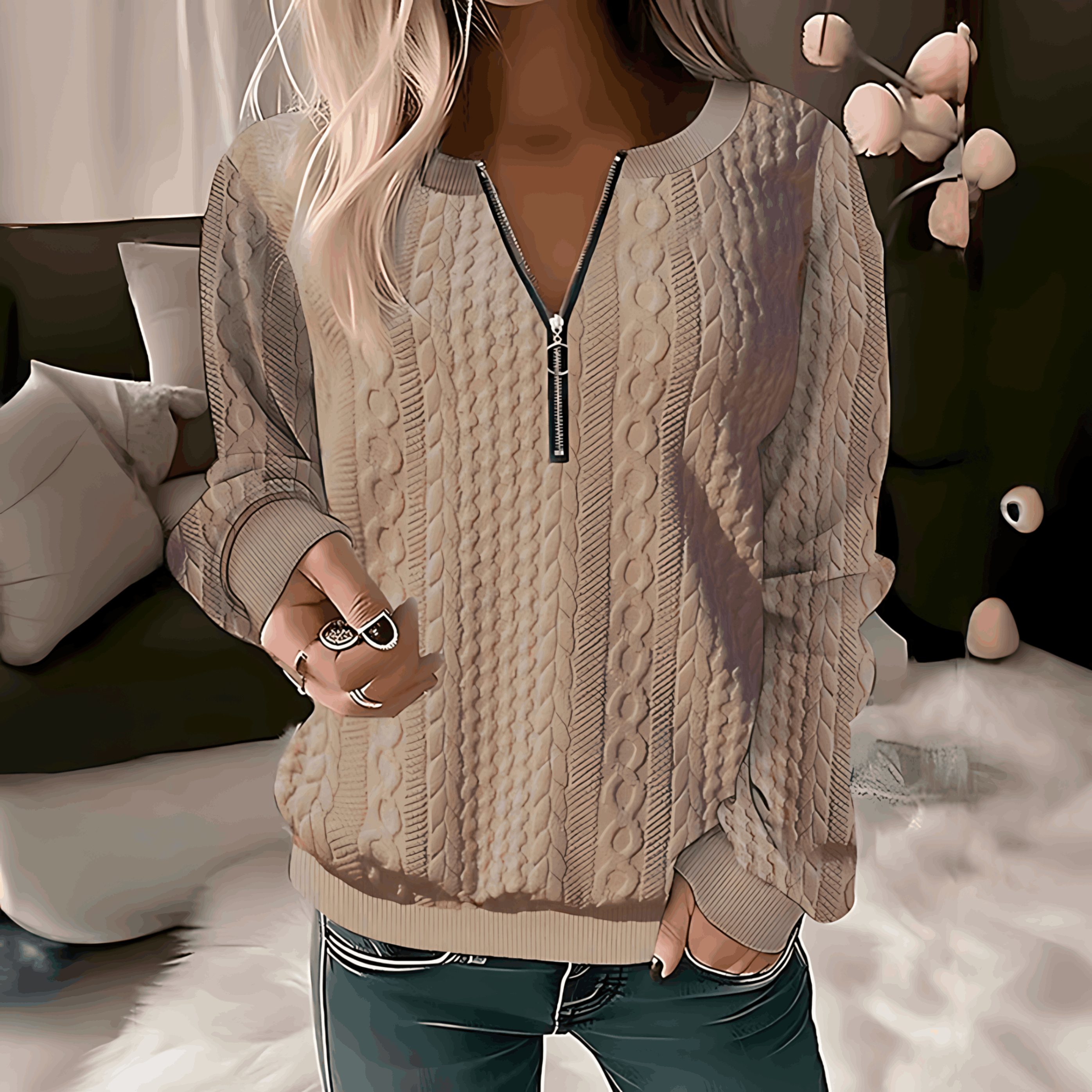 Arkin - Warme Trui met Ronde Hals en Rits voor Dames