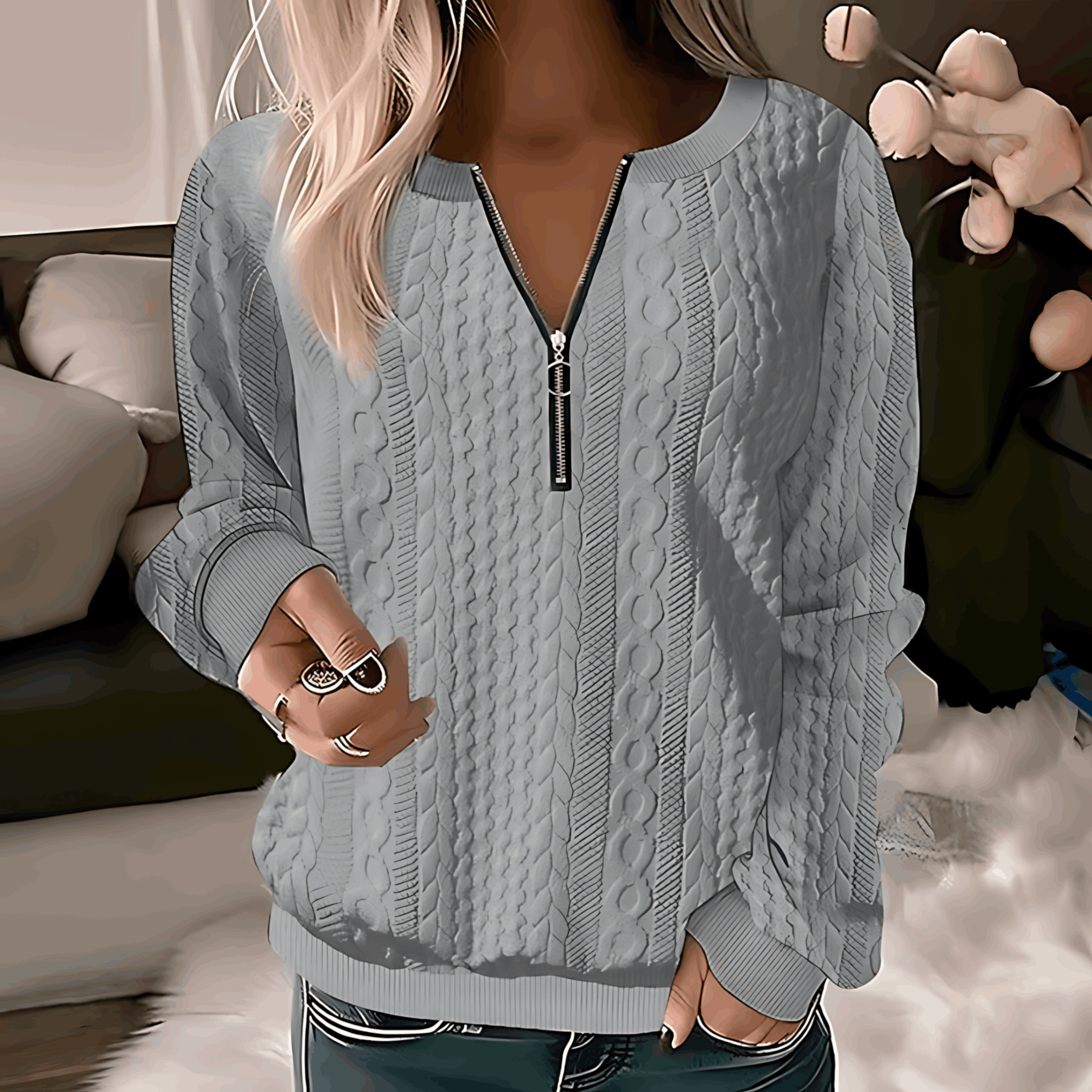 Arkin - Warme Trui met Ronde Hals en Rits voor Dames