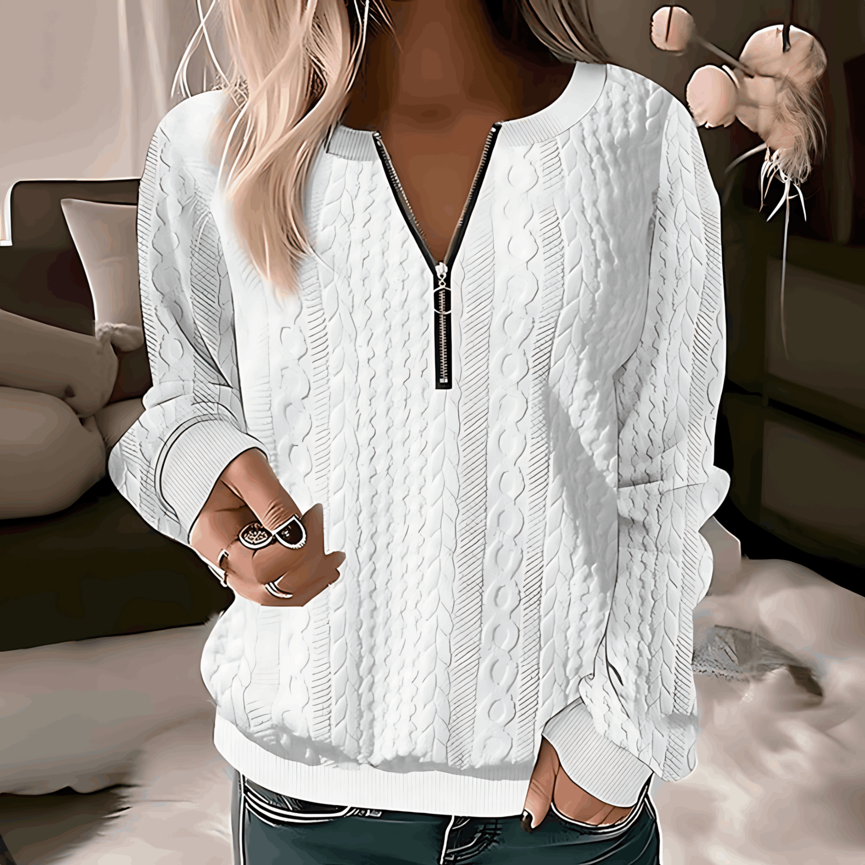 Arkin - Warme Trui met Ronde Hals en Rits voor Dames