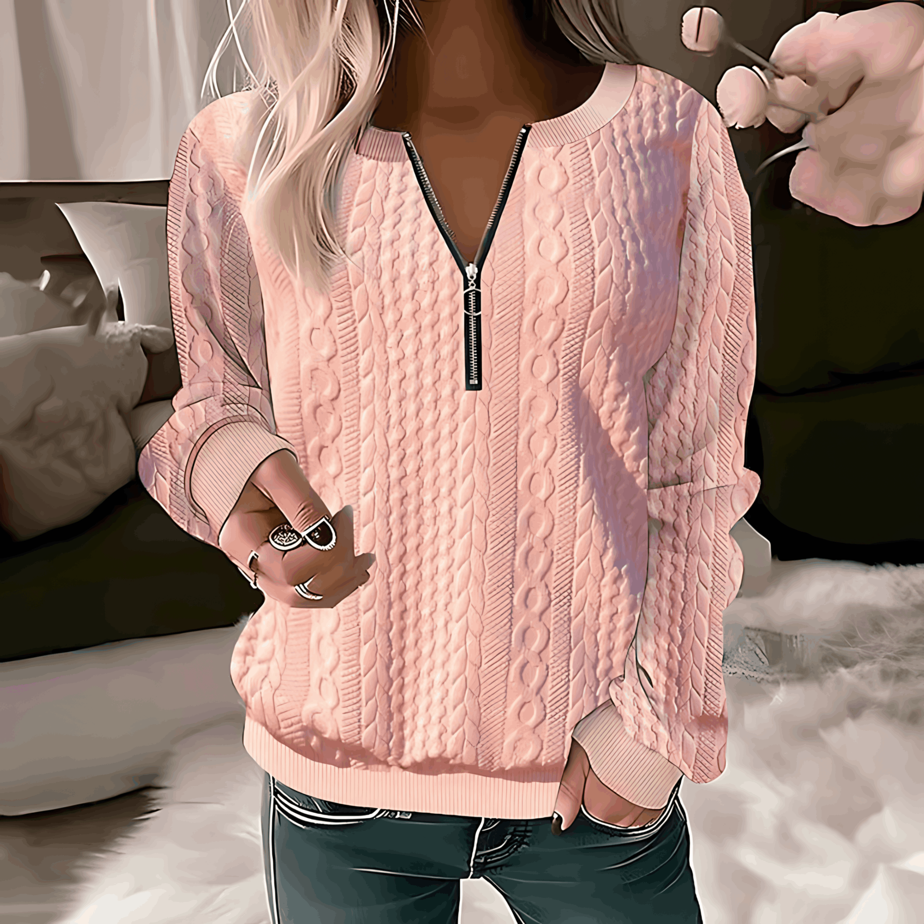 Arkin - Warme Trui met Ronde Hals en Rits voor Dames