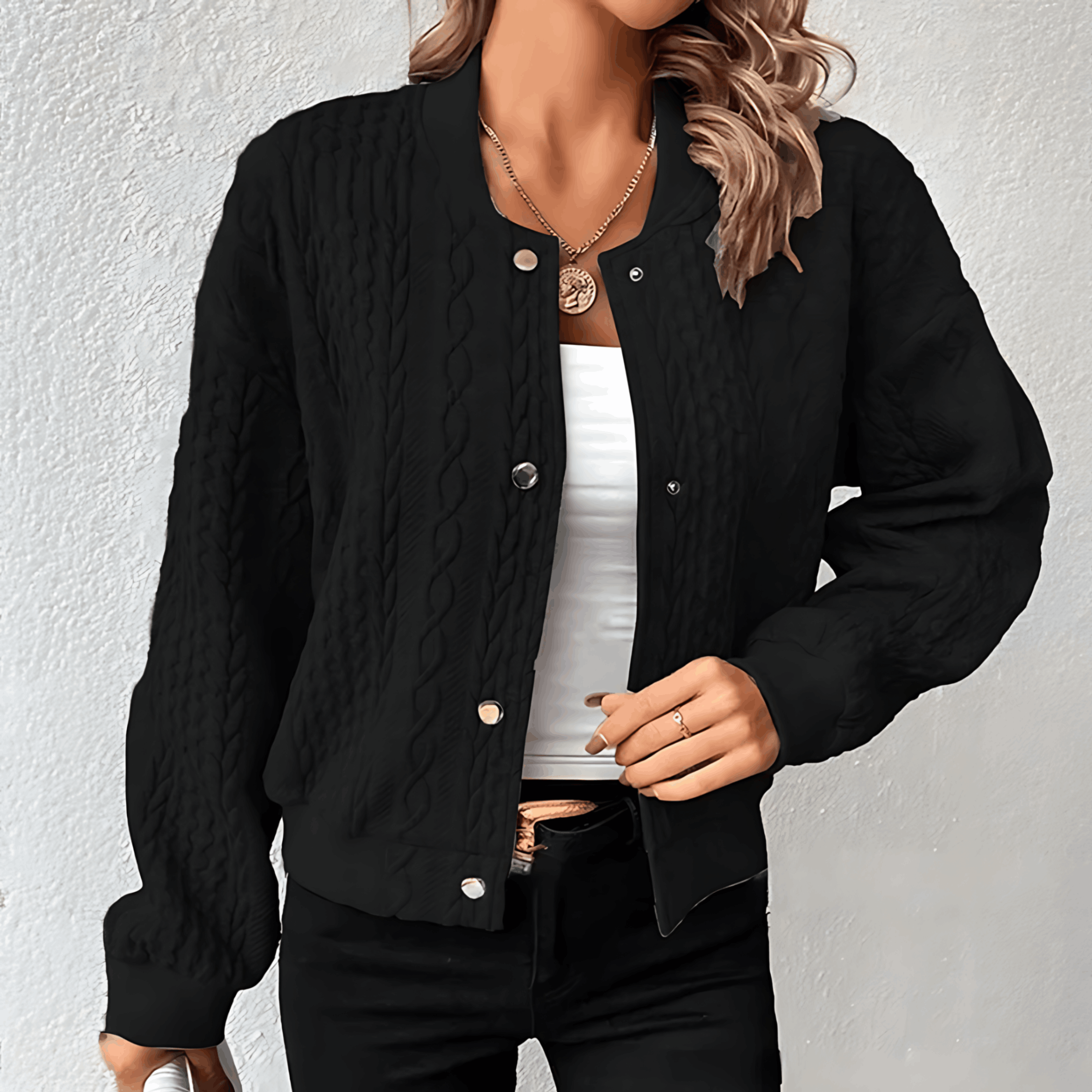 Fiora - Gebreid Vest in Bomberjack Stijl met Knopen voor Dames