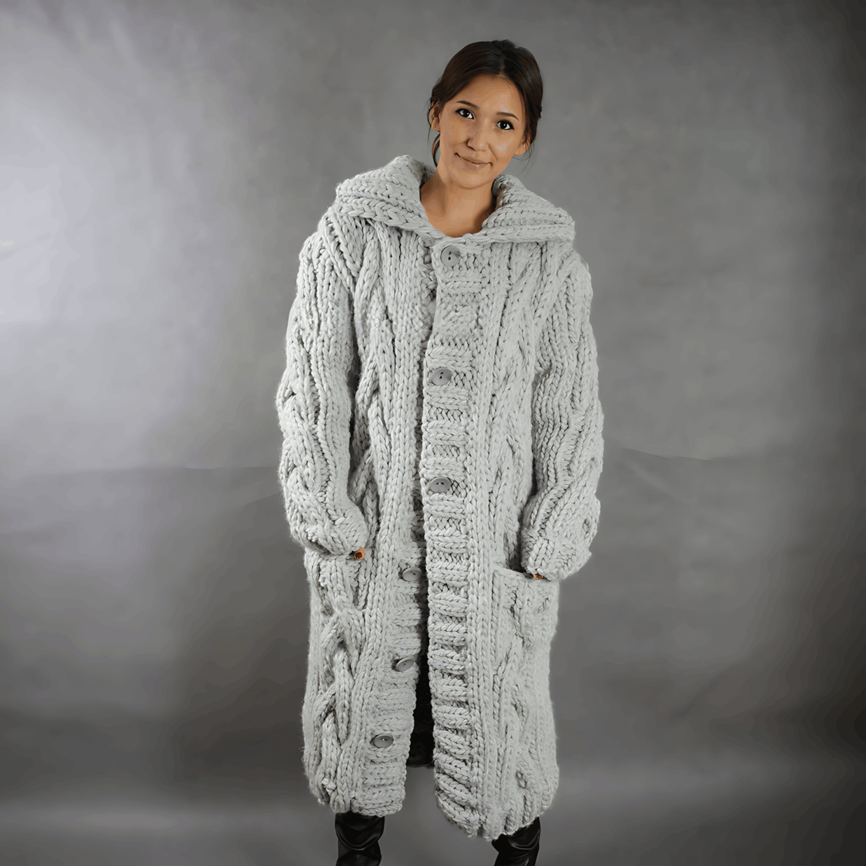 Lindalen - Extra Lange Gebreide Jas in Oversized Pasvorm voor Ultieme Warmte