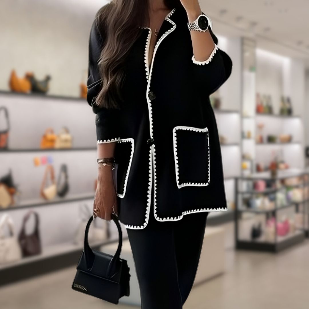 LuxeWool - Elegante Patchwork Wollmantel voor Dames