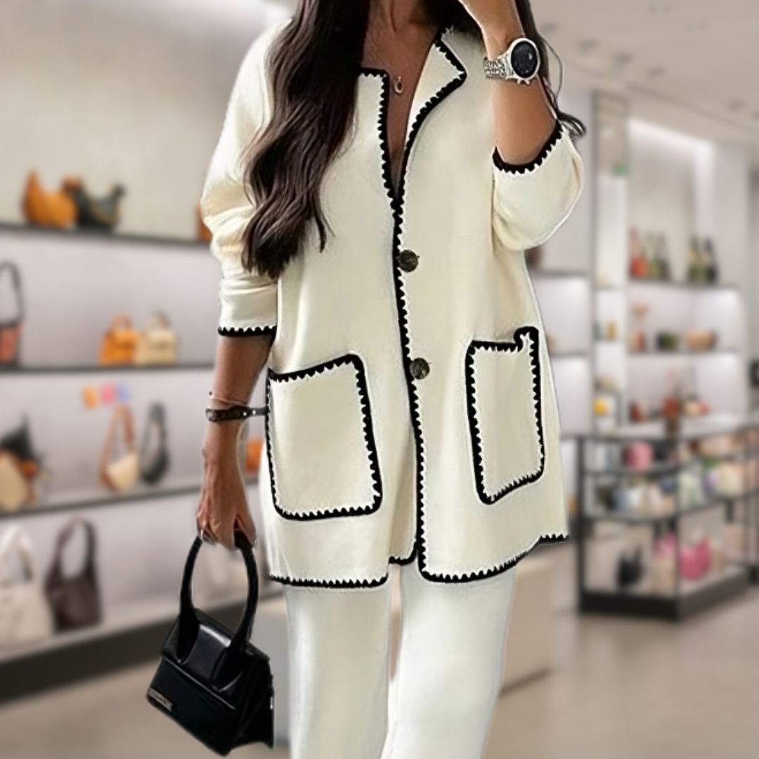 LuxeWool - Elegante Patchwork Wollmantel voor Dames