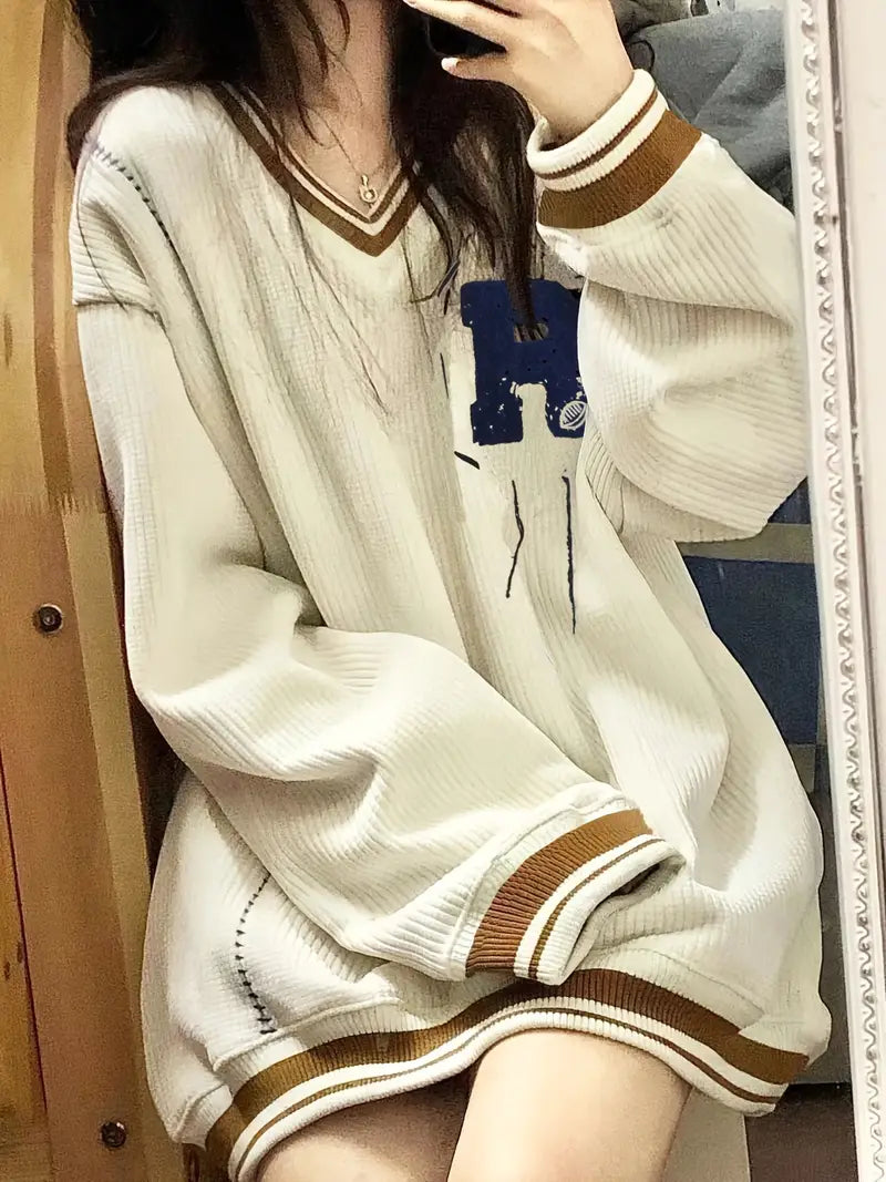 LiviaVee - Gebreide Damestrui met R-Patroon en V-Hals – Stijlvol en Comfortabel