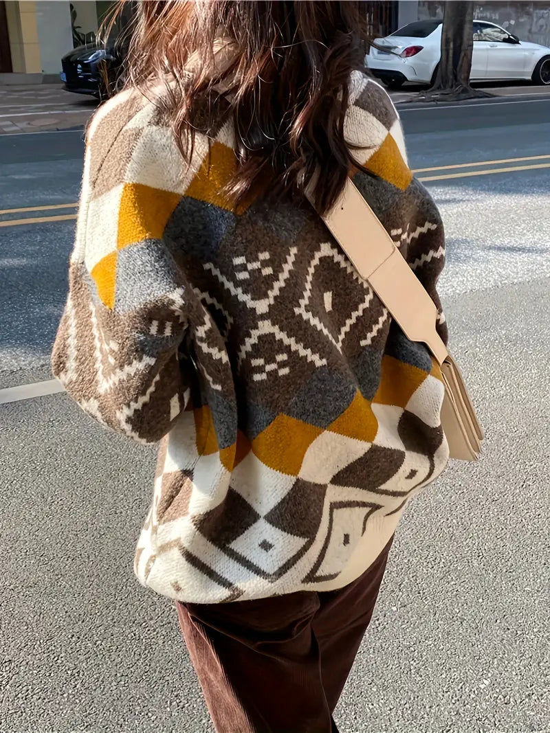 NielsGeo - Damestrui met Ronde Hals en Geometrisch Patroon – Stijlvol en Comfortabel