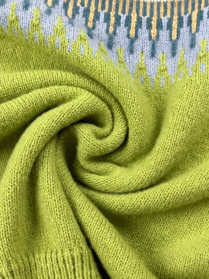 YaraPattern - Grafisch Gebreide Damestrui met Ronde Hals – Stijlvol en Uniek