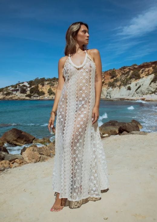 Witte Transparante Boho Strandjurk | Strandjurk met Open Rug voor Een Verleidelijke Zomerse Look