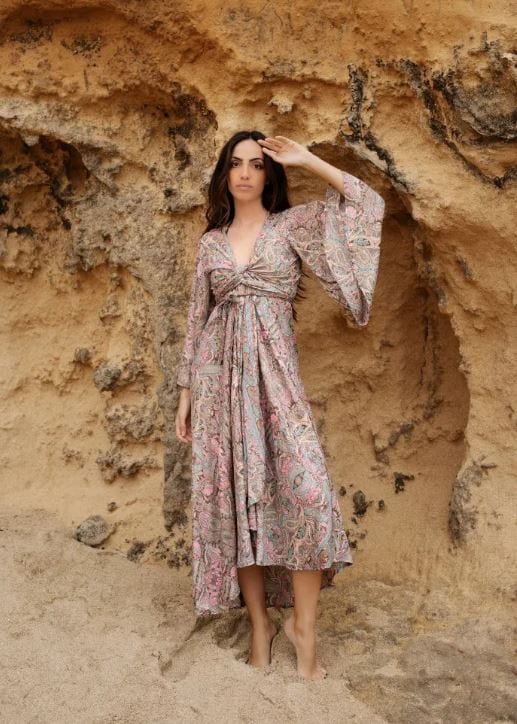 Zomerkleuren Boho Jurk | Luchtige Boho Jurk met Vrije Mouwen