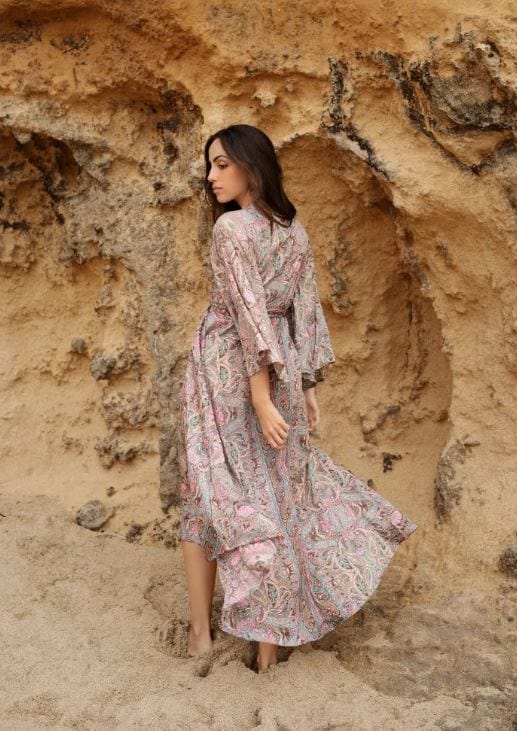 Zomerkleuren Boho Jurk | Luchtige Boho Jurk met Vrije Mouwen
