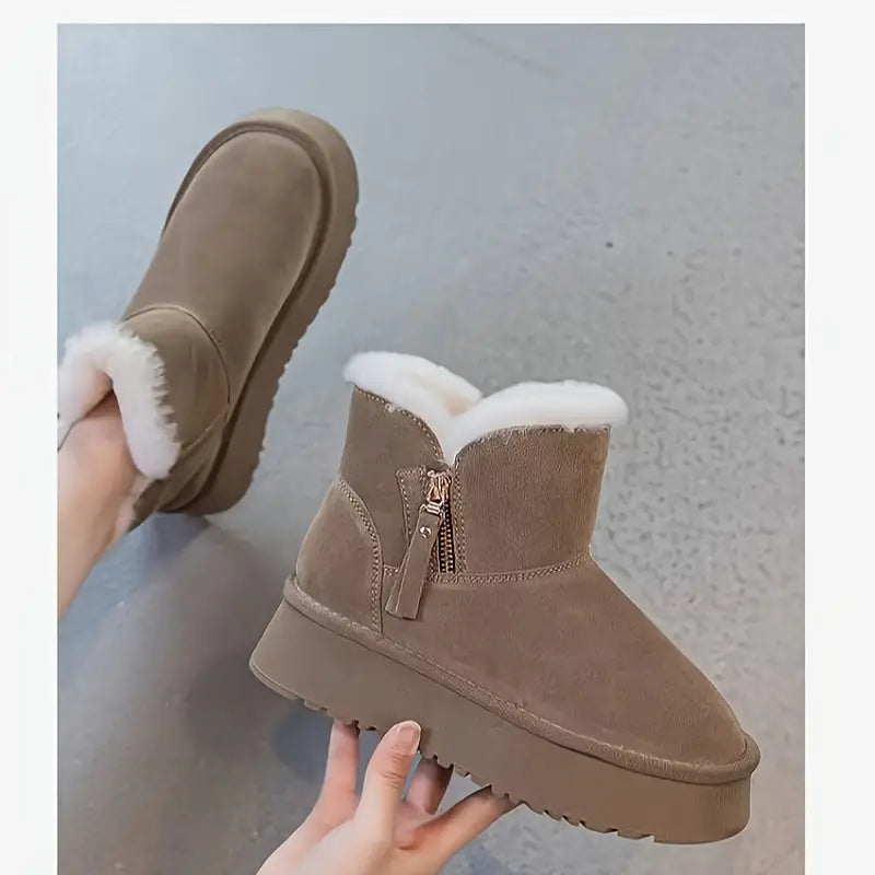 LunaSole - Suède Gevoerde Enkelboots met Plateauzool