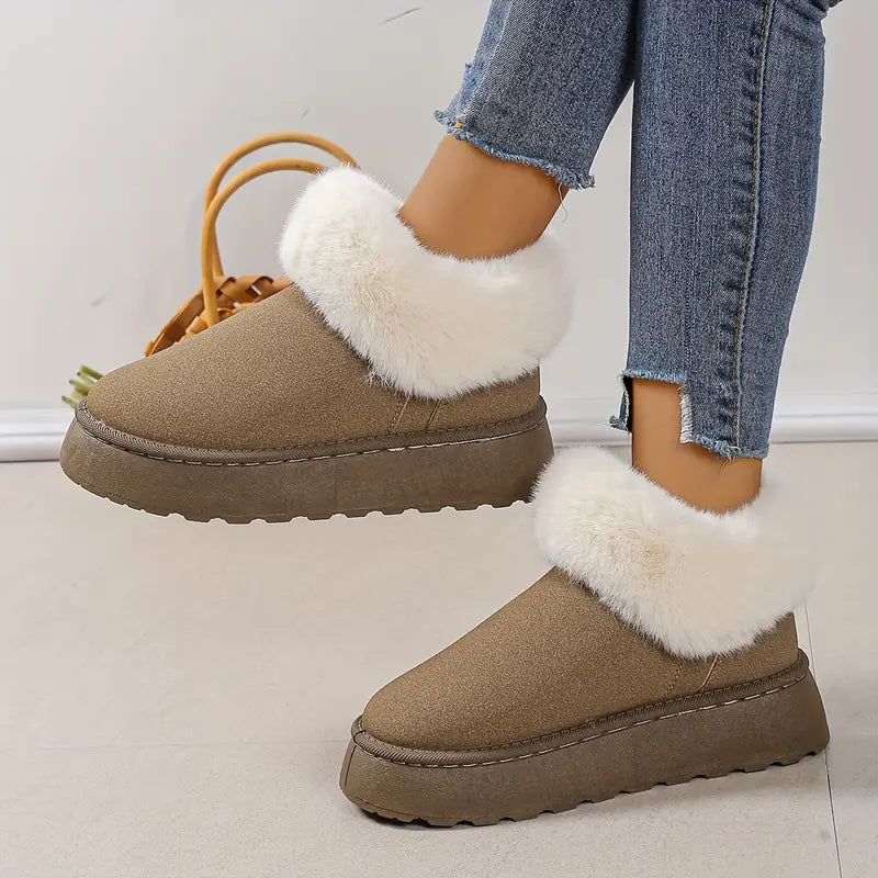 Luxe Fluffy Plateau Winterlaarzen voor Dames | Warme en Waterdichte Sneeuwlaarzen met Antislipzool