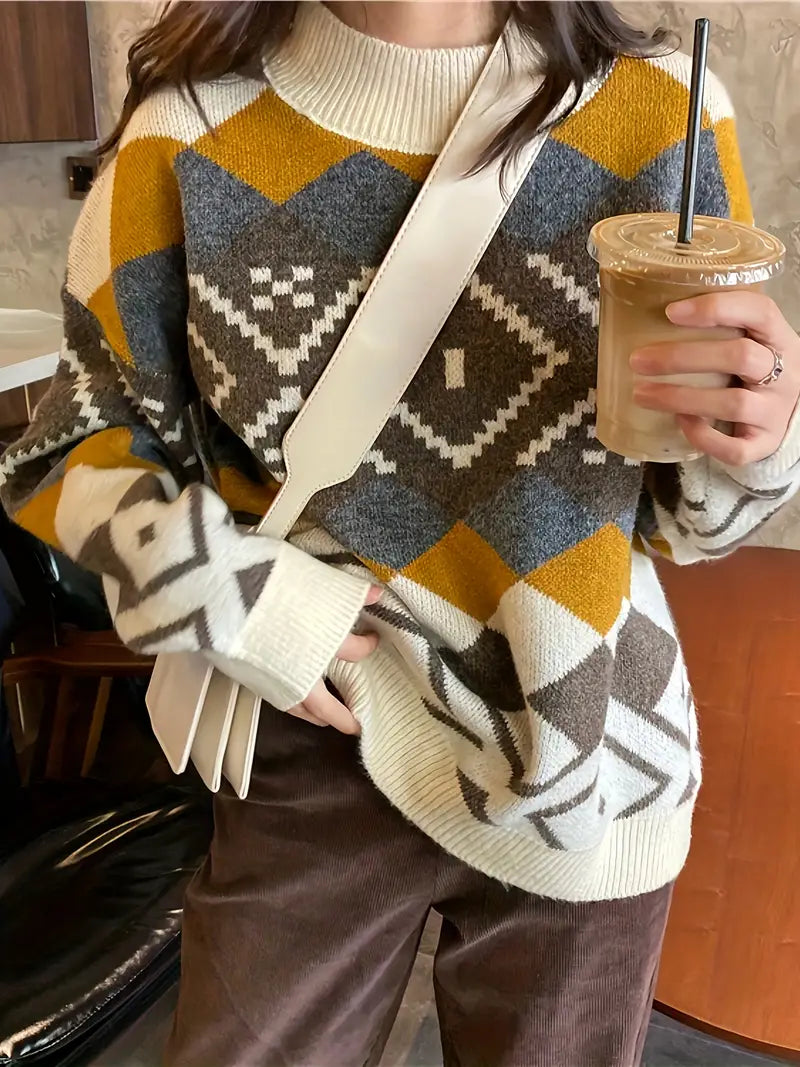 NielsGeo - Damestrui met Ronde Hals en Geometrisch Patroon – Stijlvol en Comfortabel