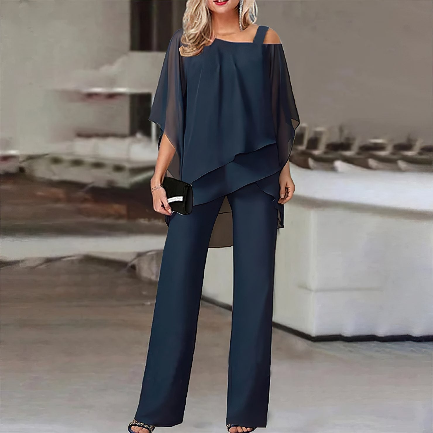 StyleFlow Set | Geraffeld en Gelaagd Topje en Broek voor Elegante Dames