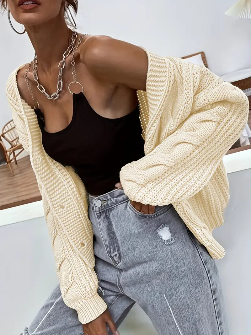 Sarina - Effen Gebreide Vest met Zopfmotief voor Dames