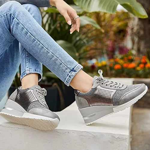 Stijlvolle Comfortabele Sneakers met Ademend Design en Metallic Accenten - Trendy en Luchtige Dames Sneakers