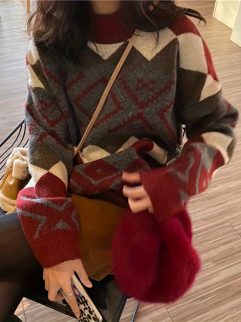 NielsGeo - Damestrui met Ronde Hals en Geometrisch Patroon – Stijlvol en Comfortabel