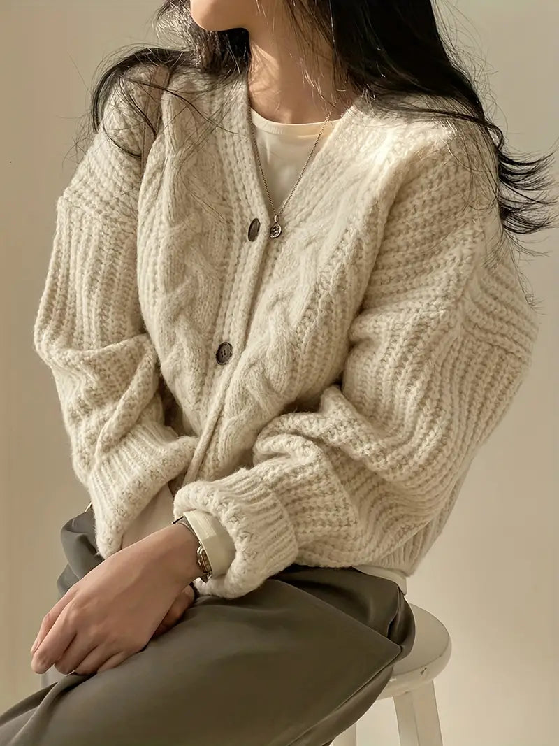 ModaKnit - Gebreide Damesvest met Knoopsluiting en Grof Breipatroon