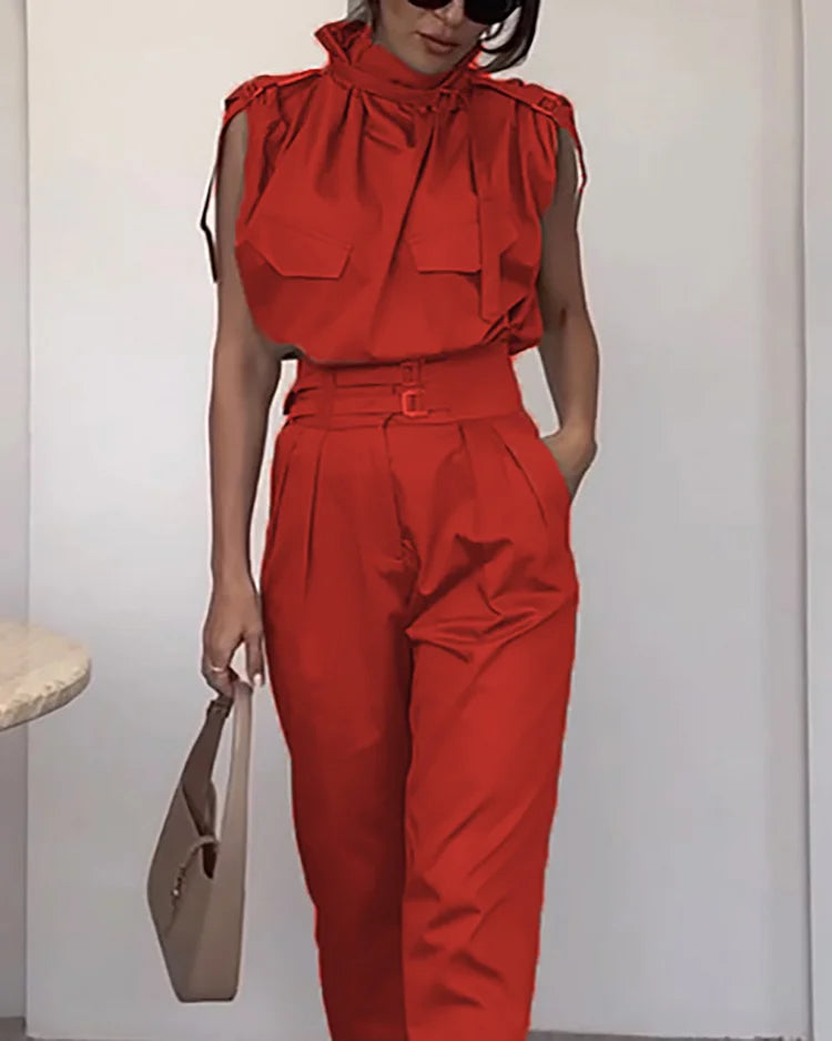 Marlena - Krawattenhals Cargo Top en Broek Set voor Dames | Stijlvol en Comfortabel