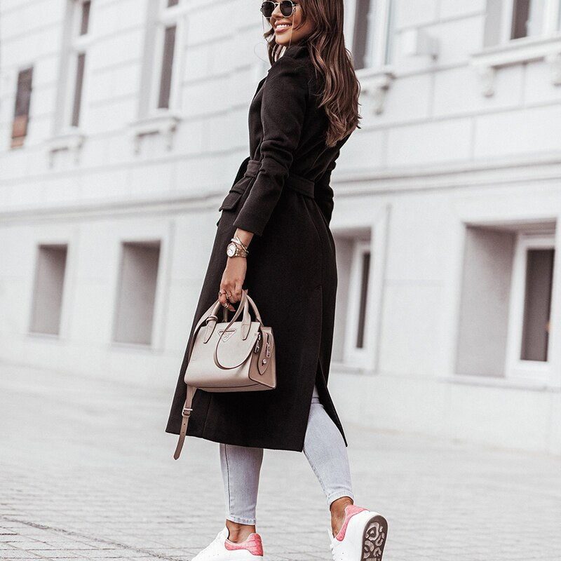 Amani - Lange Mantel met V-Hals voor Dames