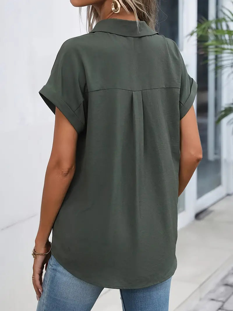 Maxime - Donkergrijs Elegant Korte Mouwen Shirt voor Dames | Stijlvolle en Comfortabele Blouse