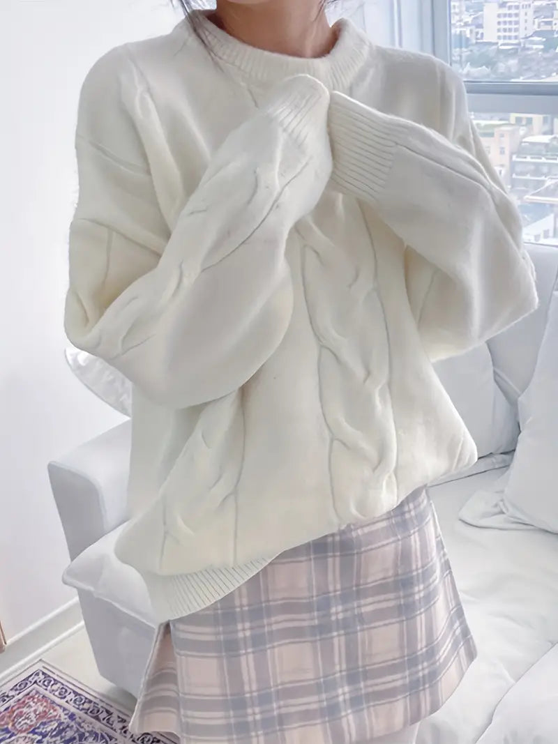 Elina - Effen Gebreide Trui met Zopfmotief voor Dames