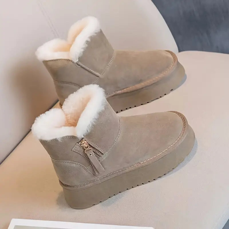 LunaSole - Suède Gevoerde Enkelboots met Plateauzool