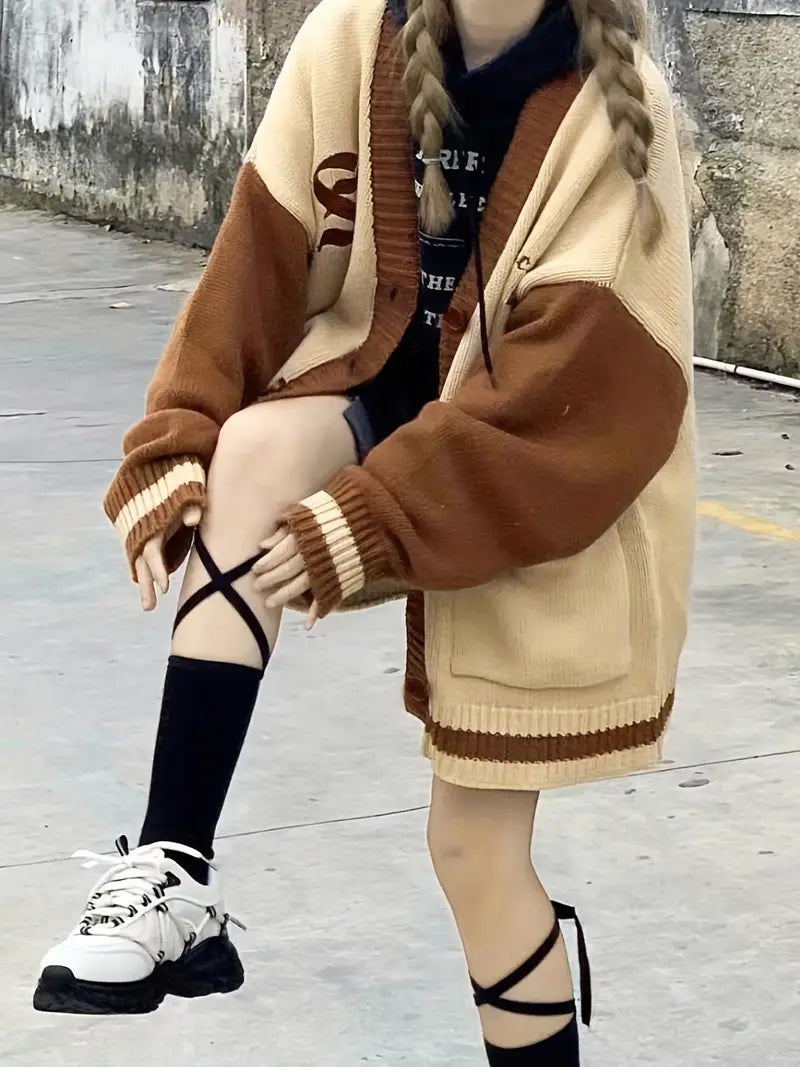 Rosa - Geborduurde Kleurblok Cardigan met Verlaagde Schouders | Trendy en Comfortabel