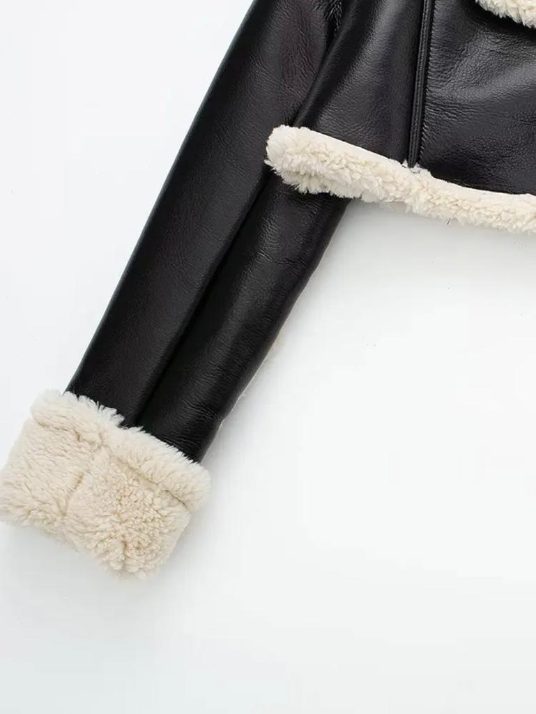 Retro Leren Damesjas met Kunstbont - Stijlvolle Vintage Jas voor Koude Dagen