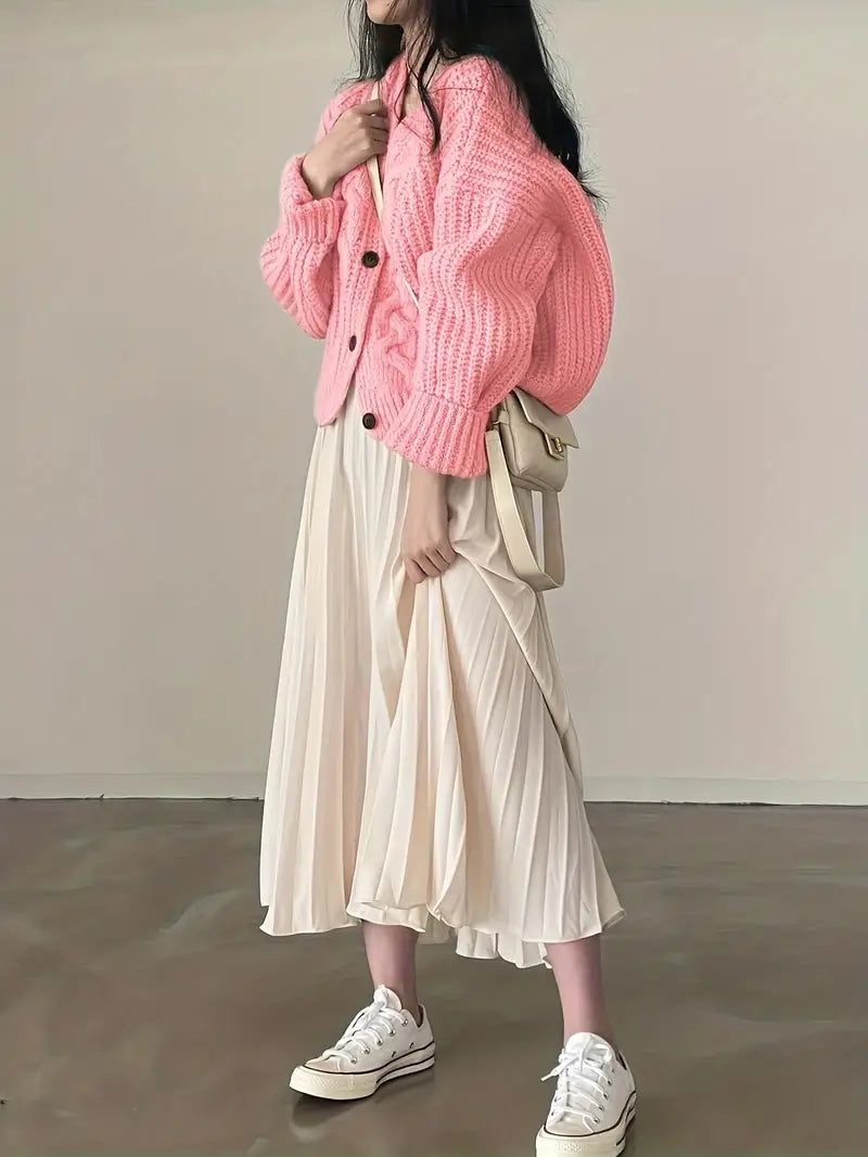 ModaKnit - Gebreide Damesvest met Knoopsluiting en Grof Breipatroon