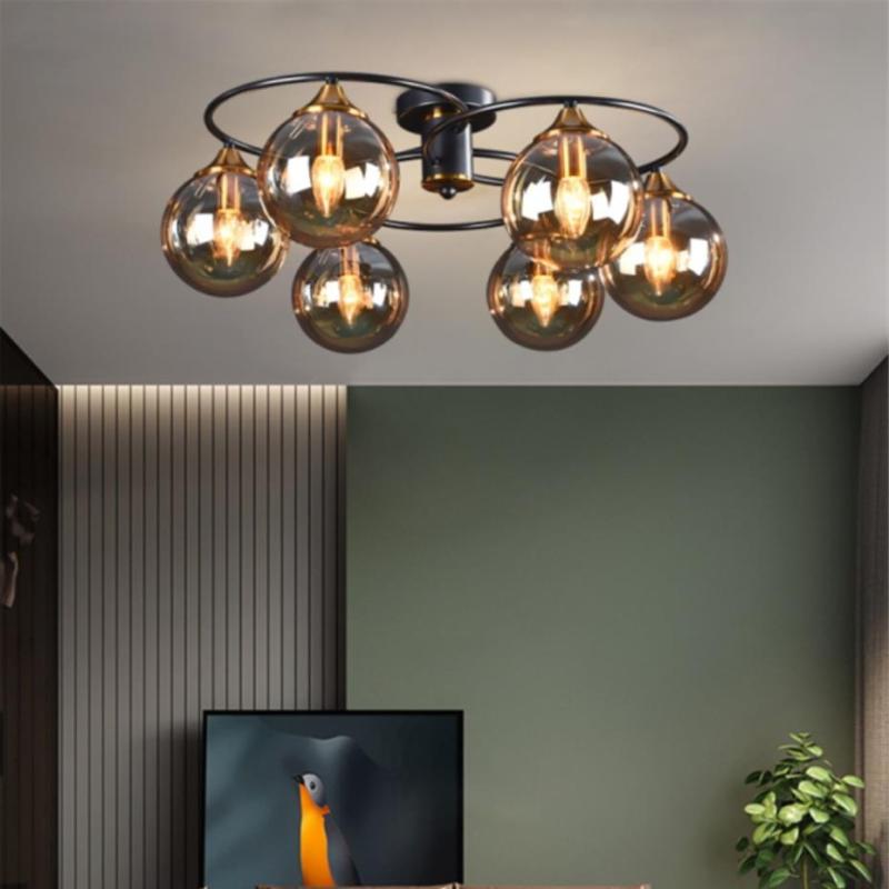 VitaLuxe - Vintage Ronde LED Plafondlamp van Metaal en Glas in Rokerig Grijs en Amber