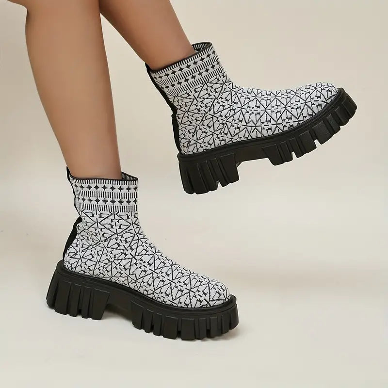 Lara - Geometrische Print Plateaulaarzen voor Dames | Trendy Dameslaarzen voor Elke Gelegenheid