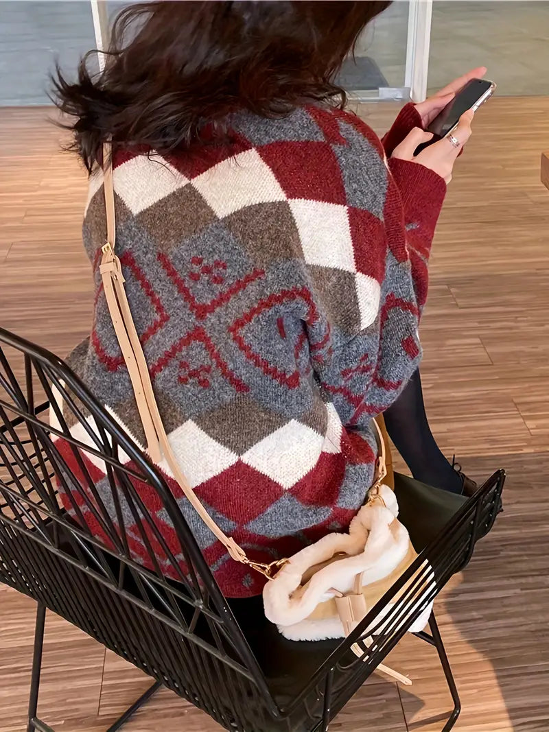 NielsGeo - Damestrui met Ronde Hals en Geometrisch Patroon – Stijlvol en Comfortabel