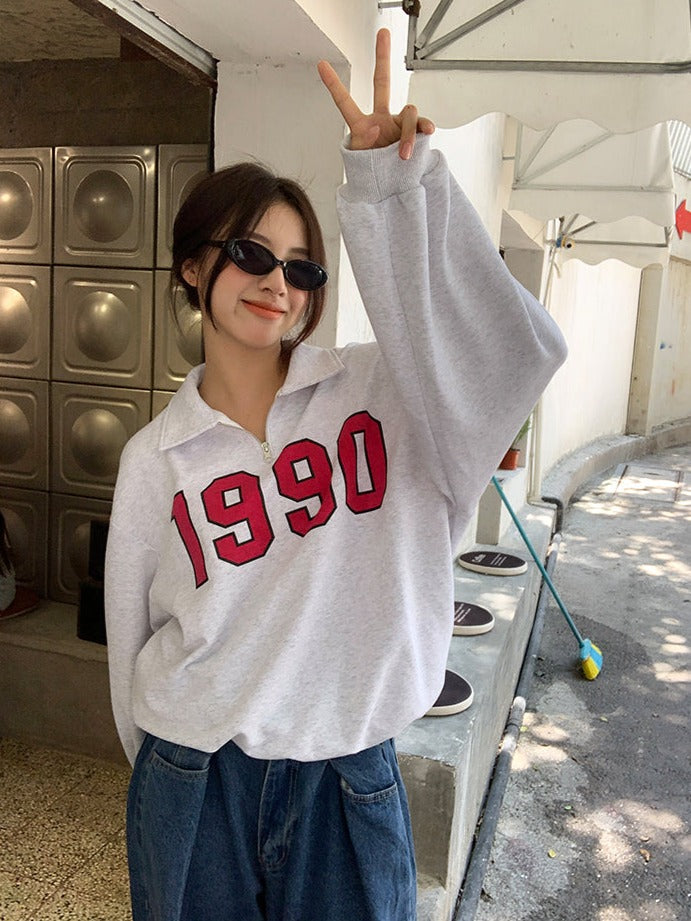 Vintage Vibes - Retro Pullover uit de Jaren '90 met Halve Rits voor Dames