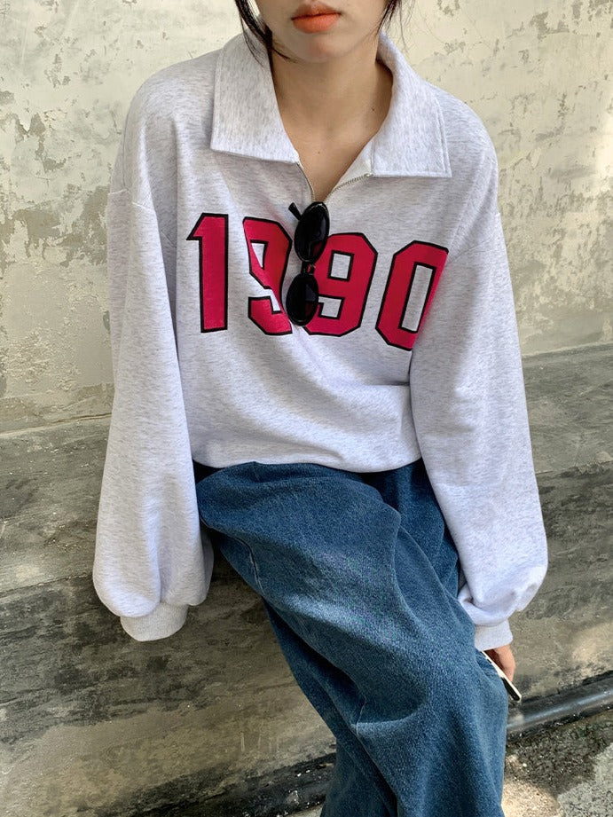 Vintage Vibes - Retro Pullover uit de Jaren '90 met Halve Rits voor Dames