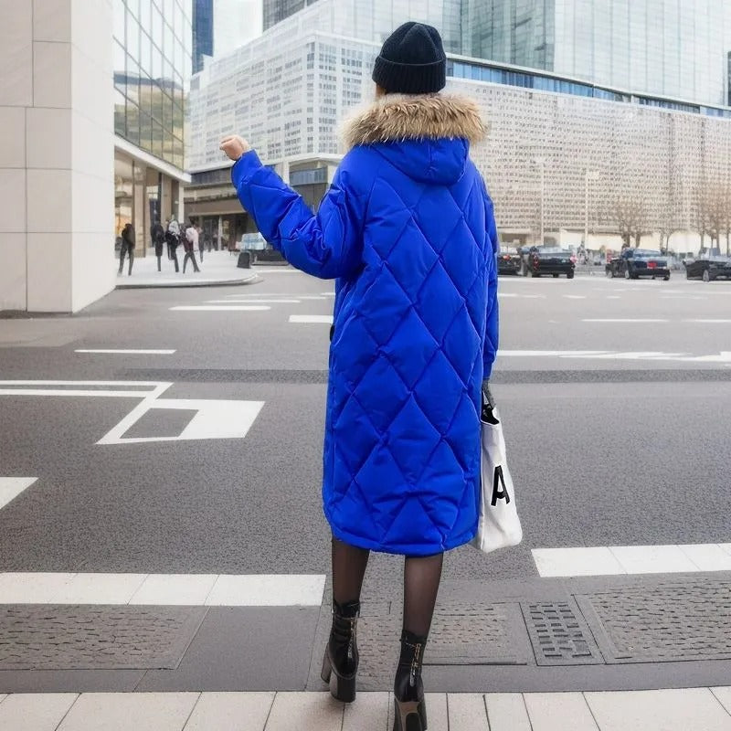 Modieuze Lange Gestikte Damesjas met Capuchon | Stijlvolle Winterjas voor Koude Dagen