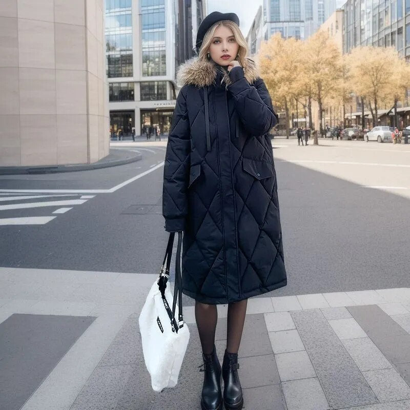 Modieuze Lange Gestikte Damesjas met Capuchon | Stijlvolle Winterjas voor Koude Dagen