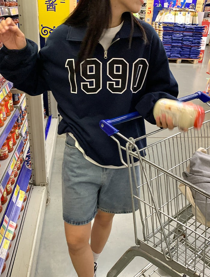 Vintage Vibes - Retro Pullover uit de Jaren '90 met Halve Rits voor Dames