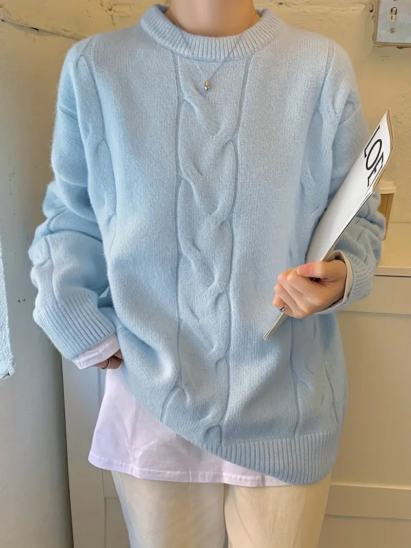 Elina - Effen Gebreide Trui met Zopfmotief voor Dames