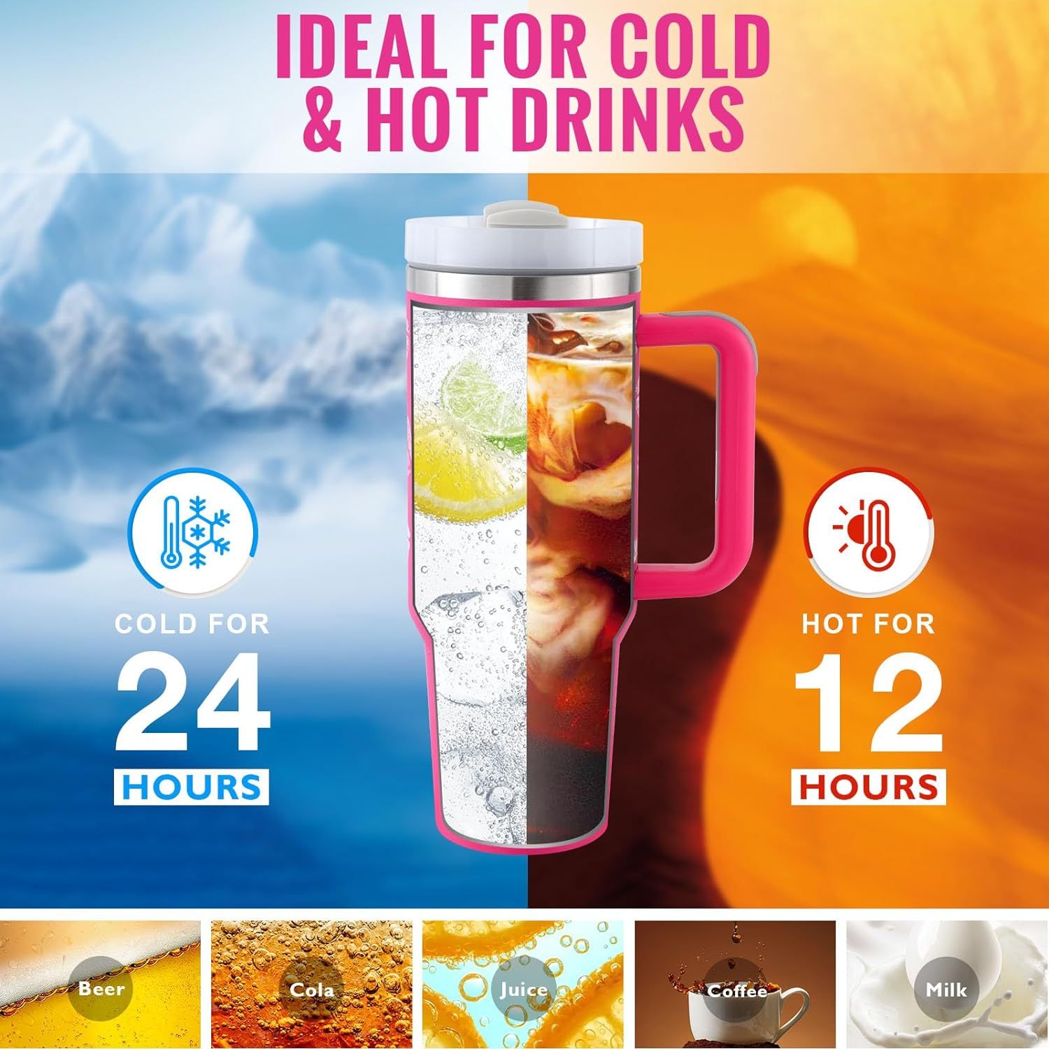 ChillCup - Dubbelwandige Thermo Mok met Handvat en Rietje | 40 oz