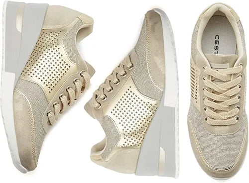 Stijlvolle Comfortabele Sneakers met Ademend Design en Metallic Accenten - Trendy en Luchtige Dames Sneakers