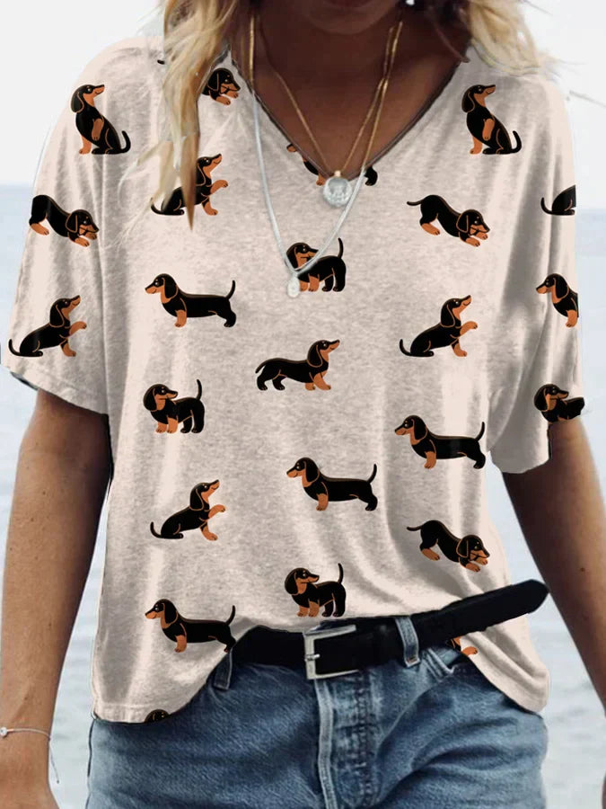 PawPrint - Dames T-shirt met Dassenhond Print | Comfortabel en Casual Shirt