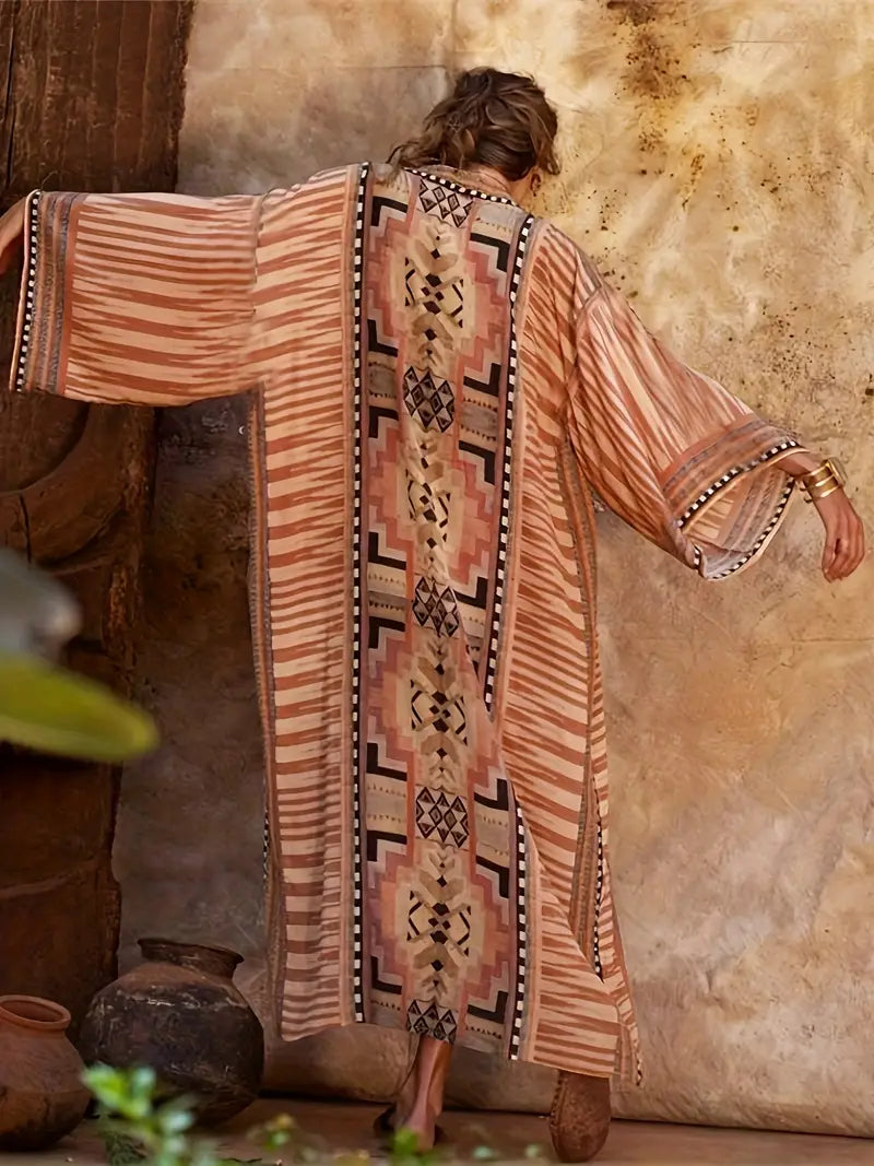 Frieda - Boho Kimono Maxi-Jurk met Strikceintuur voor Plus Maten