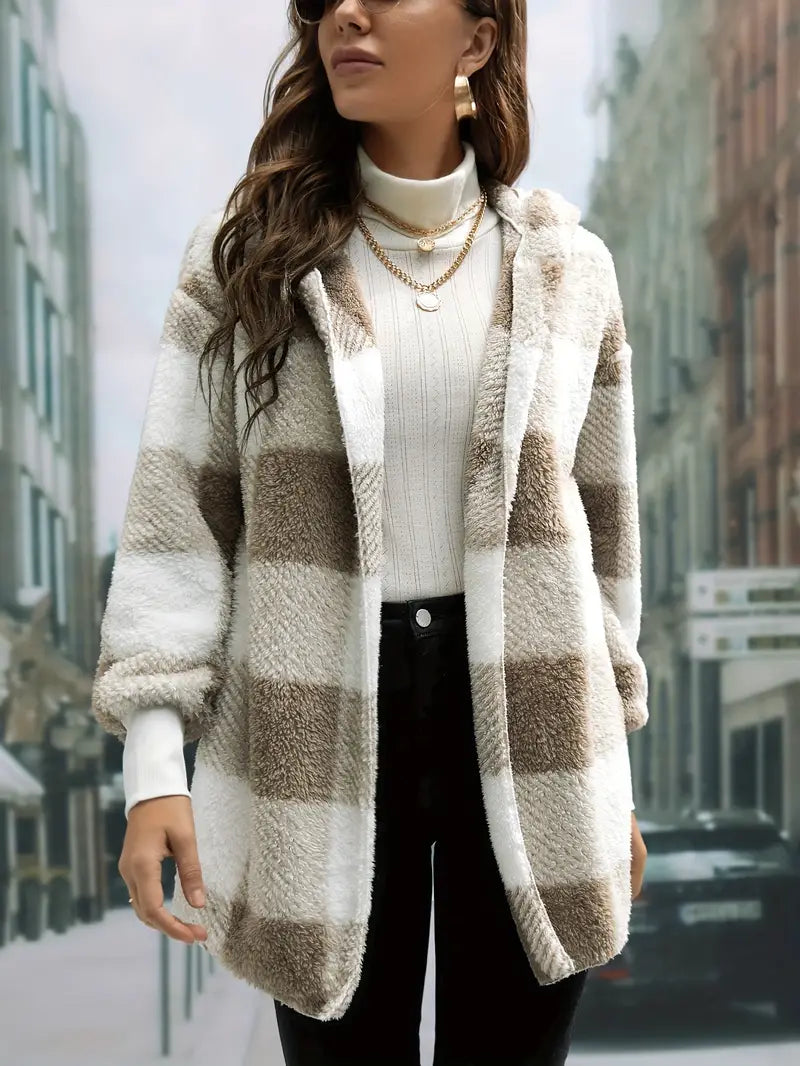 Marina - Gezellige Karomantel met Teddyvoering en Capuchon voor Dames