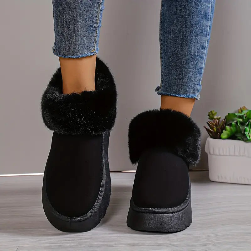 Luxe Fluffy Plateau Winterlaarzen voor Dames | Warme en Waterdichte Sneeuwlaarzen met Antislipzool