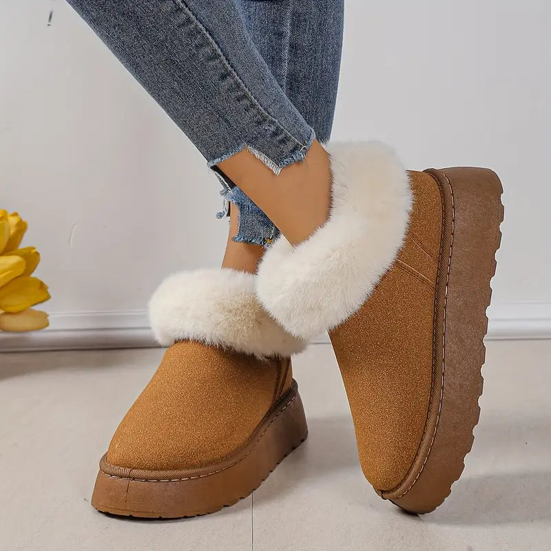 Luxe Fluffy Plateau Winterlaarzen voor Dames | Warme en Waterdichte Sneeuwlaarzen met Antislipzool
