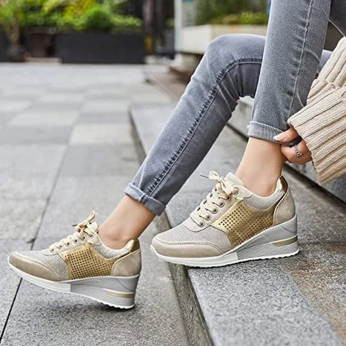 Stijlvolle Comfortabele Sneakers met Ademend Design en Metallic Accenten - Trendy en Luchtige Dames Sneakers
