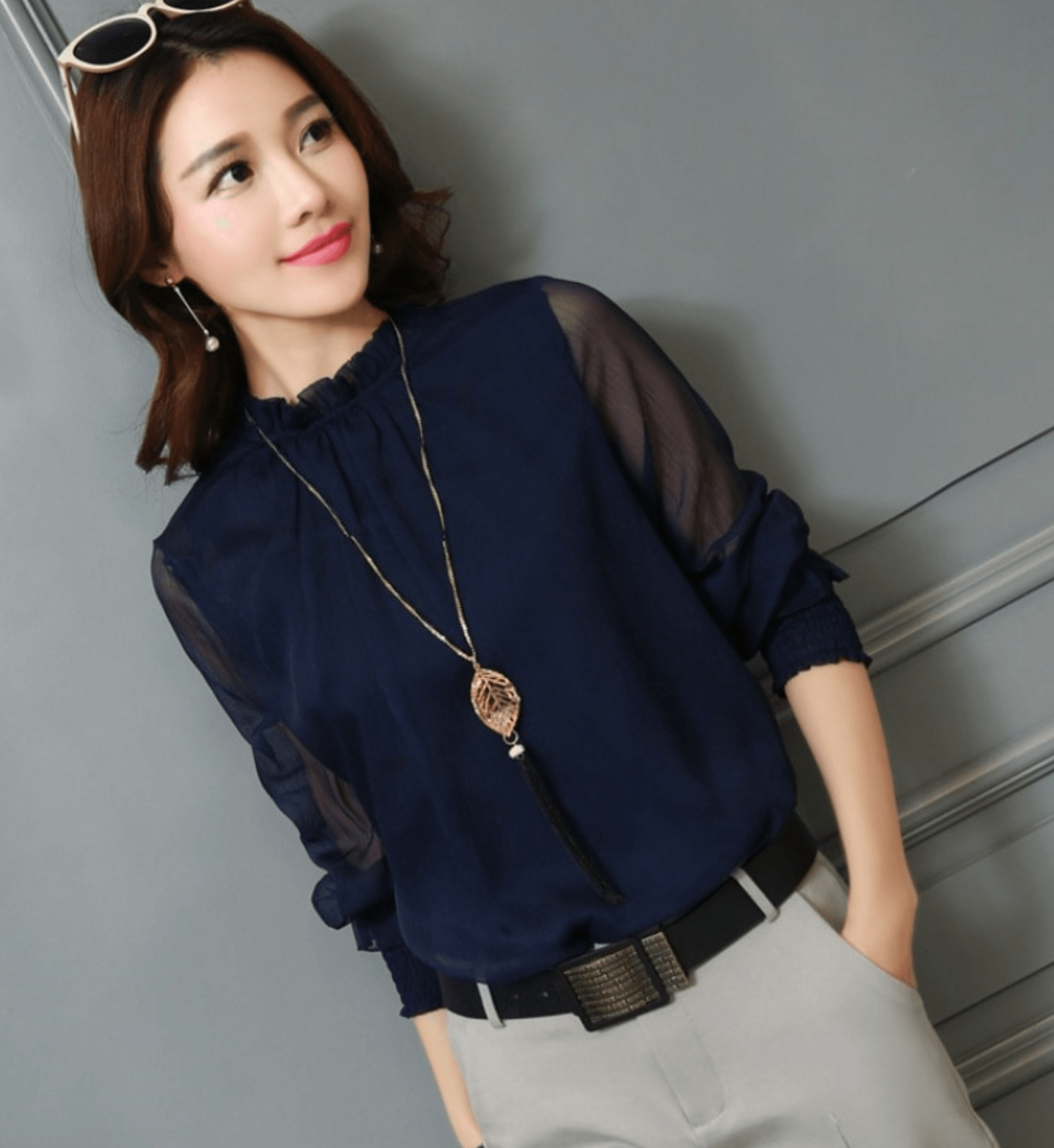 Eline - Elegante Dames Blouse met Netstof en Halsuitsnijding - Stijlvol en Verfijnd