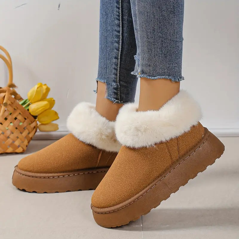 Luxe Fluffy Plateau Winterlaarzen voor Dames | Warme en Waterdichte Sneeuwlaarzen met Antislipzool